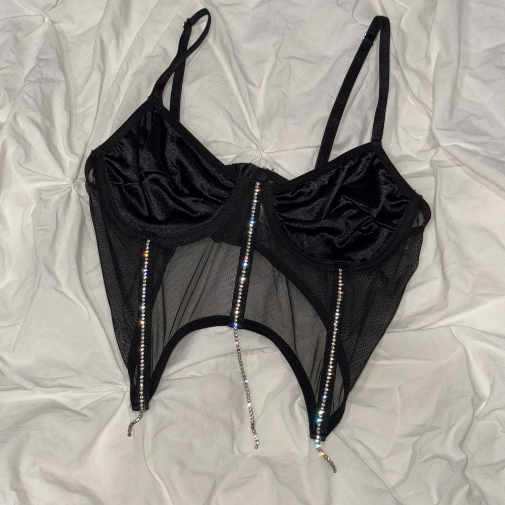 Black Bra with Sheer Mesh Panel and Structured Cups